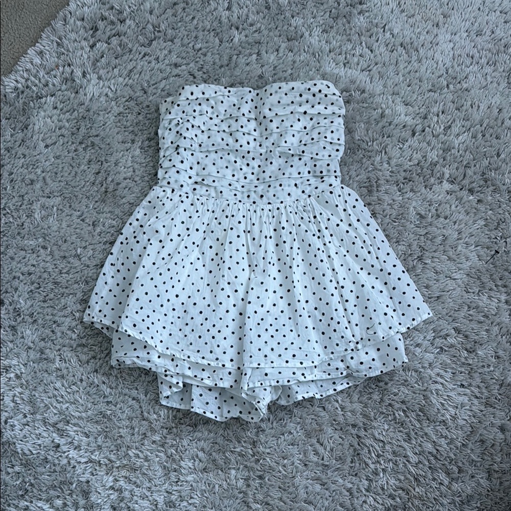 White Polka Dot Strapless Romper